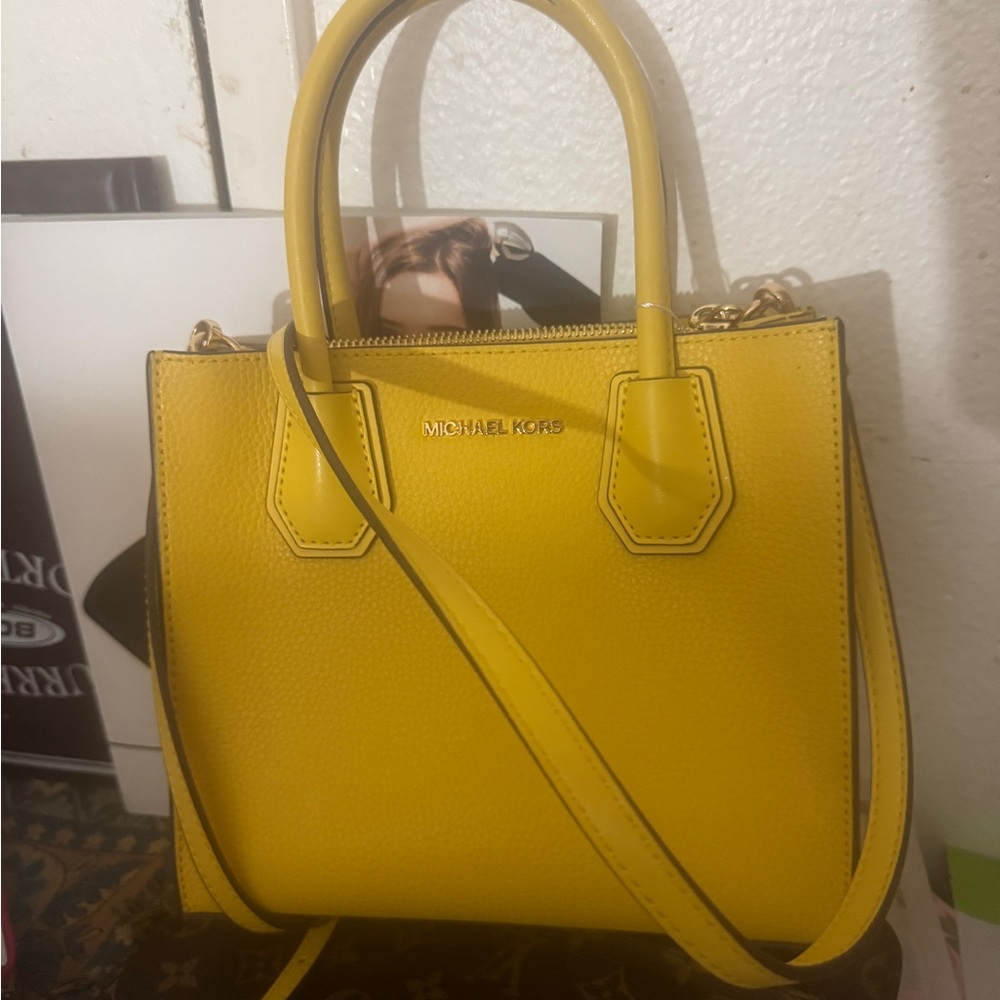 Michael Kors Bright Yellow Leather Satchel with Crossbody Strap